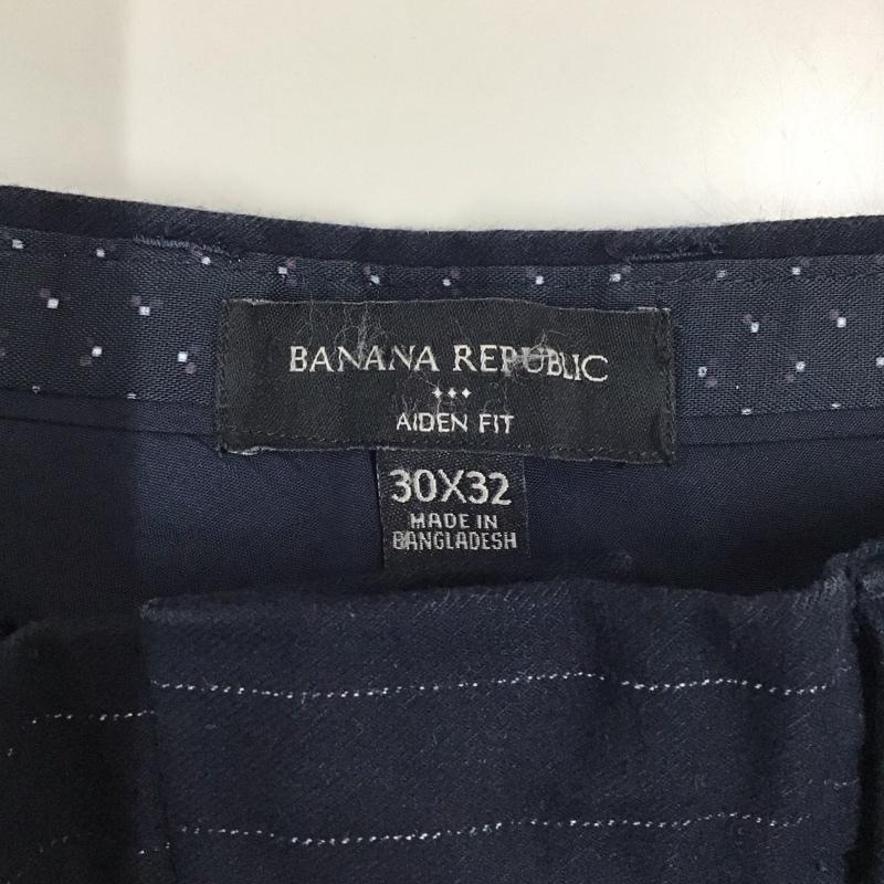 バナナリパブリック BANANA REPUBLIC パンツ スラックス スラックスパンツ ワイドパンツ カジュアルパンツ センタータックパンツ 30インチ ストライプ 紺 / ネイビー /  メンズ USED 古着 中古 10116877