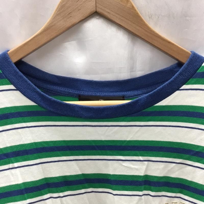 モノマート MONO-MART Tシャツ 半袖 sc485 マルチボーダー L ロゴ、文字 白 / ホワイト / X 緑 / グリーン / X 紺 / ネイビー /  メンズ USED 古着 中古 10117789