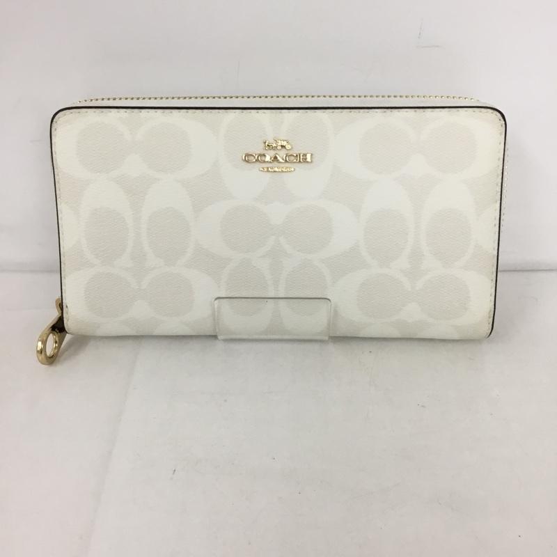 コーチ COACH 財布 長財布 ラウンドファスナー C4452 ロング ジップ アラウンド ウォレット シグネチャー ロゴ、文字 オフホワイト / オフホワイト /  レディース USED 古着 中古 10129599