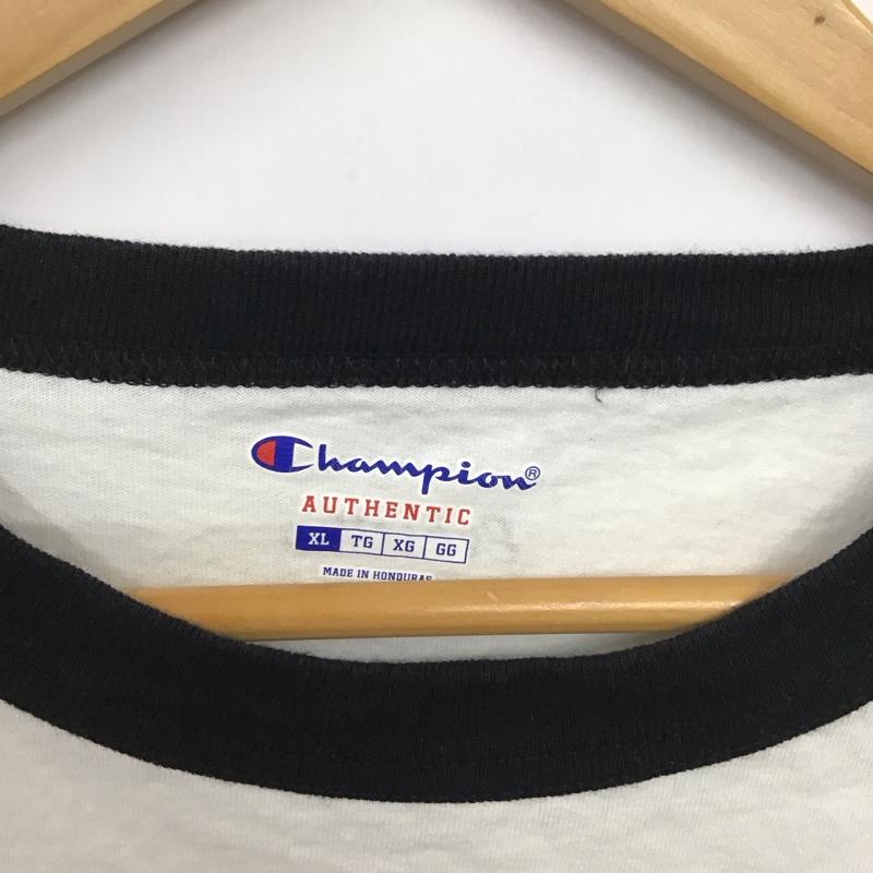 エロスティカ EROSTiKA カットソー 長袖 長袖カットソー プリントカットソー クルーネック ラグラン champion XL プリント 白 / ホワイト / X 黒 / ブラック /  メンズ USED 古着 中古 10134654