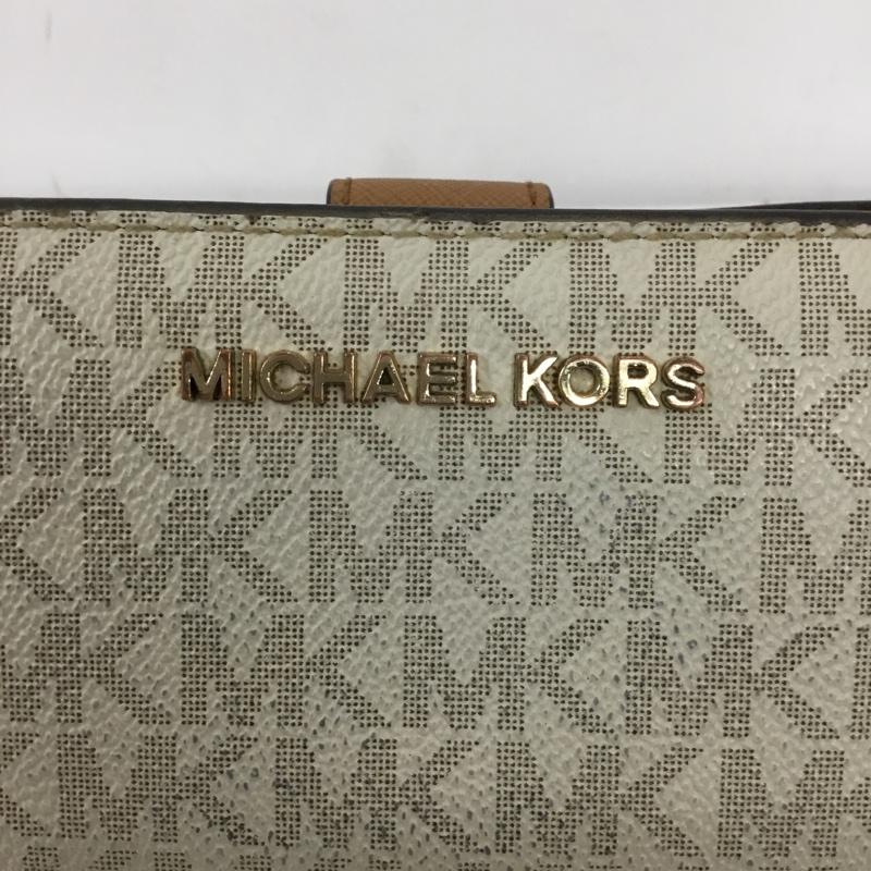 マイケルコース MICHAEL KORS 財布 二つ折り 35F8GTVF28 L字ファスナー ロゴ、文字 白 / ホワイト / X 茶 / ブラウン /  レディース USED 古着 中古 10109905