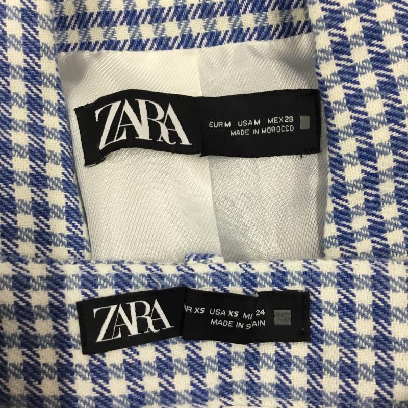 ザラ ZARA セットアップ セットアップ 2052 362 044 ダブルジャケット ショートパンツ M チェック 白 / ホワイト / X 青 / ブルー /  レディース USED 古着 中古 10107463