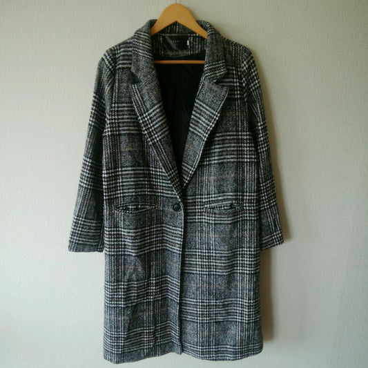 カレイ KAREI コート コート一般 XL 千鳥格子 白 / ホワイト / X 黒 / ブラック /  レディース USED 古着 中古 10016966