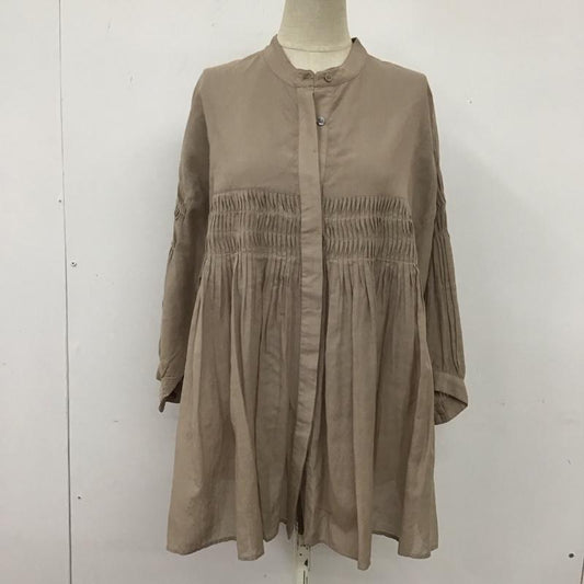 グリーンレーベルリラクシング green label relaxing シャツ、ブラウス 七分袖 3611-104-1941 ピンタック バンドカラー 無地 ベージュ / ベージュ /  レディース USED 古着 中古 10109664