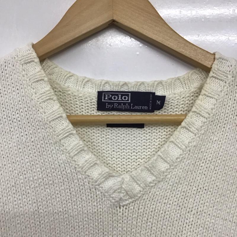 ポロバイラルフローレン Polo by RALPH LAUREN ニット、セーター 長袖 長袖ニットカットソー Vネック セーター M ロゴ、文字 白 / ホワイト /  メンズ USED 古着 中古 10141738