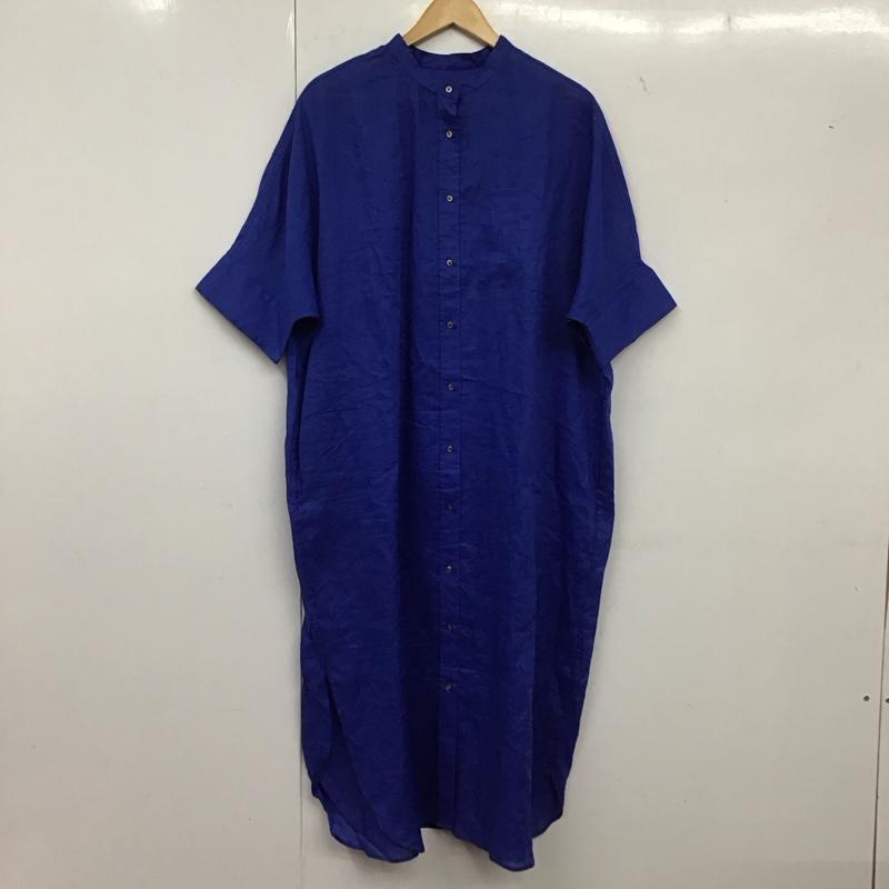 シップス SHIPS ワンピース ロングスカート 半袖 バンドカラー シャツワンピース 無地 青 / ブルー /  レディース USED 古着 中古 10139395