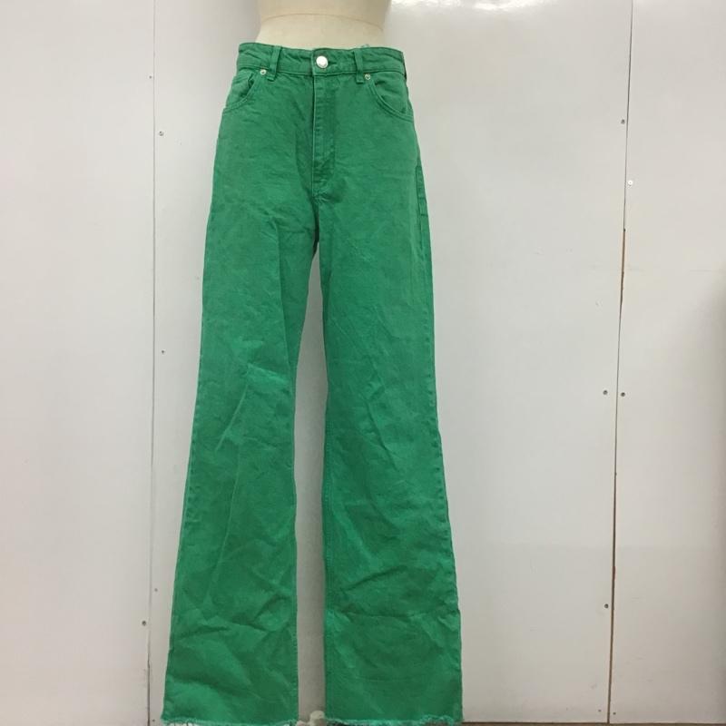 ザラ ZARA パンツ デニム、ジーンズ 6045 011 500 カラーデニム ワイド USA6 EU39 無地 緑 / グリーン /  レディース USED 古着 中古 10107152
