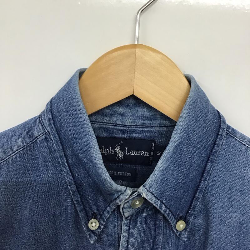 ラルフローレン RALPHLAUREN シャツ、ブラウス 長袖 長袖シャツ デニムシャツ ボタンダウンシャツ ロゴ、文字 インディゴ / インディゴ /  メンズ USED 古着 中古 10143622