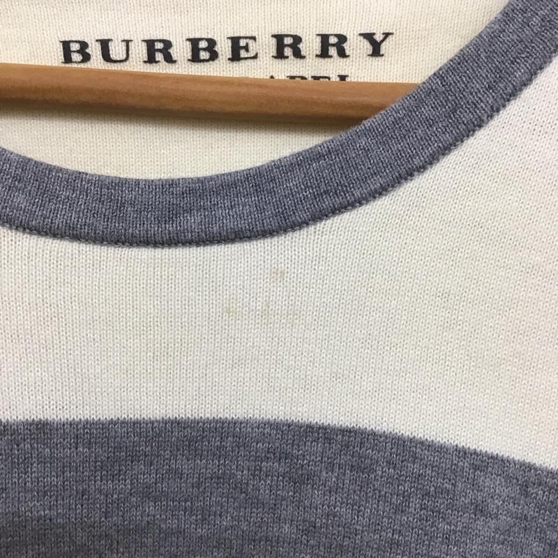 バーバリーブラックレーベル BURBERRY BLACK LABEL ニット、セーター 長袖 長袖ニットカットソー クルーネック セーター 3 ボーダー柄 灰 / グレー / X 白 / ホワイト /  メンズ USED 古着 中古 10140541