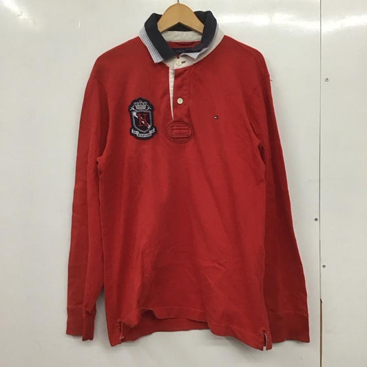 トミーヒルフィガー TOMMY HILFIGER カットソー 長袖 長袖カットソー カジュアルシャツ ポロシャツ XL ロゴ、文字 赤 / レッド /  メンズ USED 古着 中古 10145060