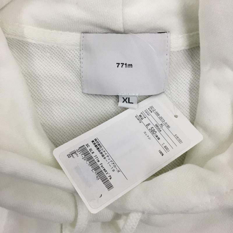 ユナイテッドアローズグリーンレーベルリラクシング UNITED ARROWS green label relaxing パーカー 長袖 長袖パーカー フード付きパーカー プリントスウェット トレーナー 771m XL ロゴ、文字 白 / ホワイト /  メンズ USED 古着 中古 10121640