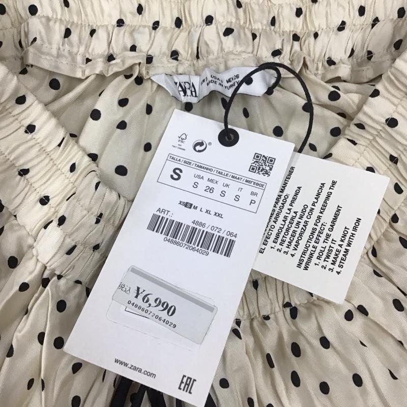 ザラ ZARA スカート ロングスカート 4886 072 064 タグ付き ギャザースカート S ドット オフホワイト / オフホワイト / X 黒 / ブラック /  レディース USED 古着 中古 10112421