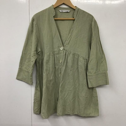 ザラ ZARA シャツ、ブラウス 七分袖 XS 無地 カーキ / カーキ /  レディース USED 古着 中古 10130378