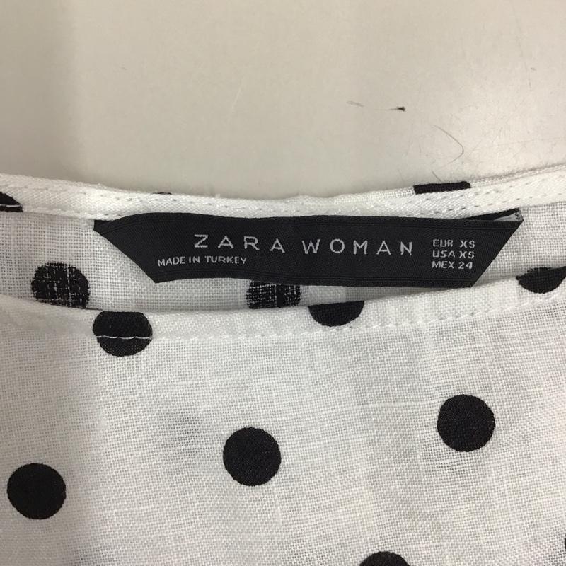 ザラウーマン ZARA WOMAN カットソー 七分袖 4886 046 251 リネン リボン XS ドット 白 / ホワイト / X 黒 / ブラック /  レディース USED 古着 中古 10116947
