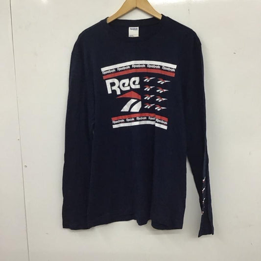 リーボック Reebok カットソー 長袖 長袖カットソー プリントカットソー クルーネック ロゴ、文字 紺 / ネイビー /  メンズ USED 古着 中古 10135856