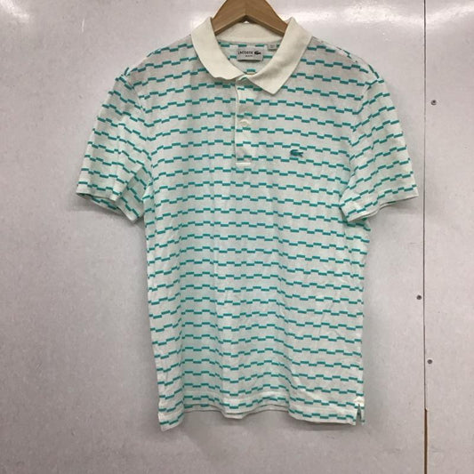 ラコステ LACOSTE ポロシャツ 半袖 半袖ポロシャツ 半袖カットソー カラーシャツ 5 プリント X ロゴ、文字 白 / ホワイト /  メンズ USED 古着 中古 10132235