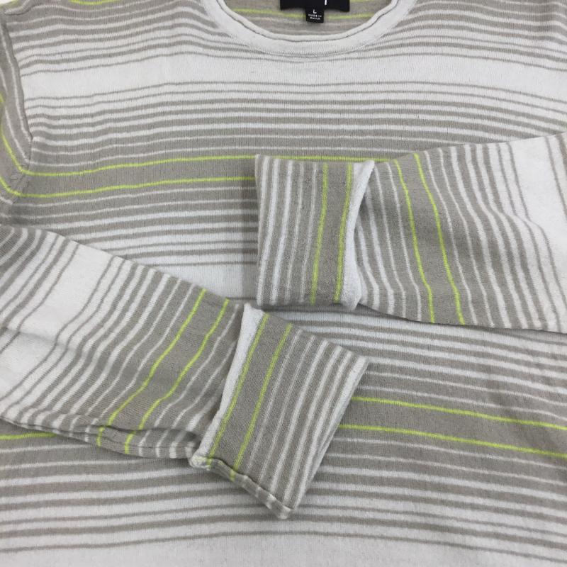 ステューシー STUSSY ニット、セーター 長袖 117203 3AW STUSSY HORIZONTAL STRIPE SWEATER WOOL KNIT L ボーダー柄 灰 / グレー / X ベージュ / ベージュ / X 黄緑 / イエローグリーン /  メンズ USED 古着 中古 10136990