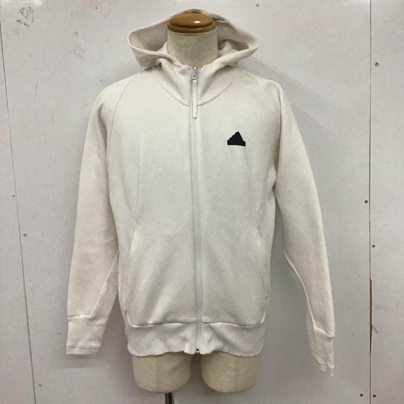 アディダス adidas パーカー 長袖 ジップアップパーカー 長袖パーカー フード付きパーカー ロゴ、文字 白 / ホワイト /  メンズ USED 古着 中古 10123619