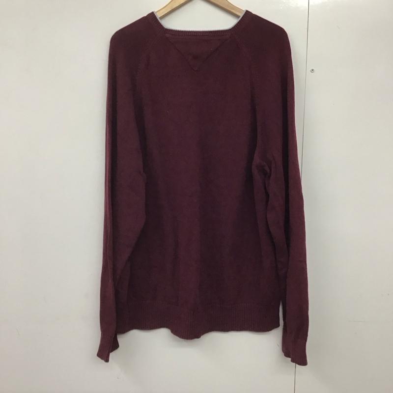 トミーヒルフィガー TOMMY HILFIGER ニット、セーター 長袖 長袖ニットカットソー クルーネック セーター XL ロゴ、文字 えんじ / ワインレッド /  メンズ USED 古着 中古 10141810
