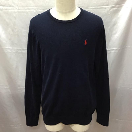 ポロラルフローレン POLO RALPH LAUREN ニット、セーター 長袖 コットン クルーネック L ワンポイント 紺 / ネイビー /  メンズ USED 古着 中古 10112394