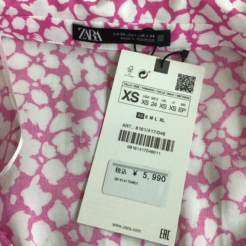 ザラ ZARA ワンピース ロングスカート 半袖 スキッパー ティアード XS 総柄 桃 / ピンク / X 白 / ホワイト /  レディース USED 古着 中古 10116781