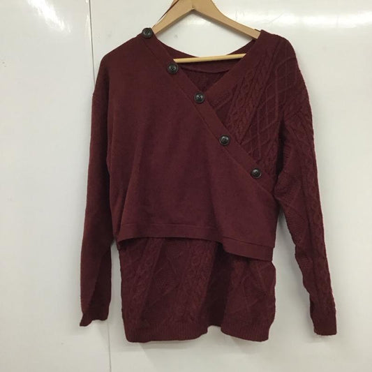 アズールバイマウジー AZUL BY MOUSSY ニット、セーター 長袖 250dah70-145i 2WAYCACHECOEURCABLEMIXKNIT 長袖ニットカットソー M 総柄 えんじ / ワインレッド /  レディース USED 古着 中古 10119073