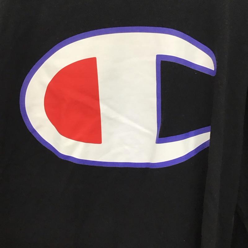 チャンピオン Champion カットソー 長袖 長袖カットソー プリントカットソー クルーネック XXL ロゴ、文字 黒 / ブラック /  メンズ USED 古着 中古 10132351