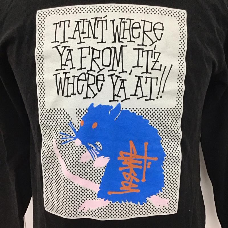 ステューシー STUSSY カットソー 長袖 長袖カットソー クルーネックカットソー ロングスリーブカットソー プリントTシャツ M プリント 黒 / ブラック /  メンズ USED 古着 中古 10119958
