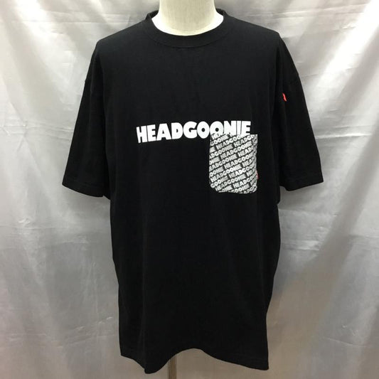 ヘッドグーニー HEADGOONIE Tシャツ 半袖 半袖カットソー プリントTシャツ クルーネックカットソー XXL ロゴ、文字 黒 / ブラック /  メンズ USED 古着 中古 10117534