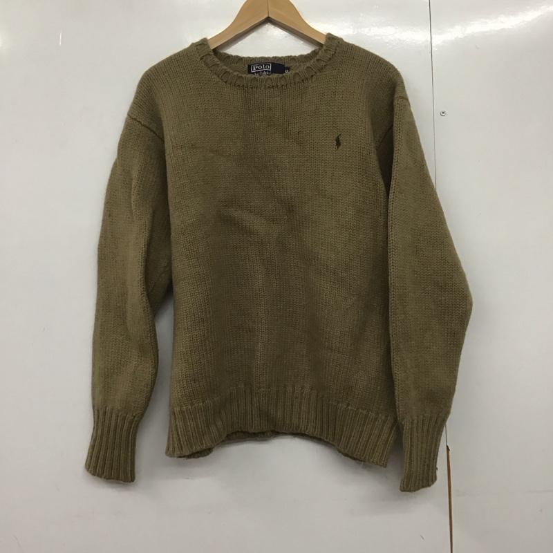 ポロバイラルフローレン Polo by RALPH LAUREN ニット、セーター 長袖 長袖ニットカットソー クルーネック セーター LL ロゴ、文字 ベージュ / ベージュ /  メンズ USED 古着 中古 10143161