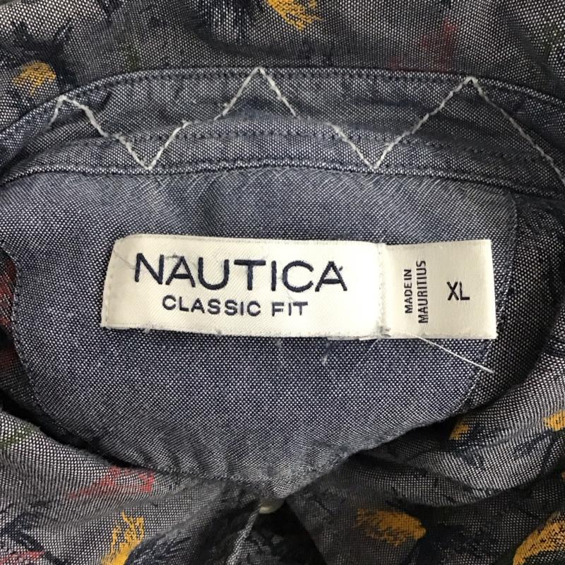 ノーティカ NAUTICA シャツ、ブラウス 長袖 長袖シャツ プリントシャツ カラーシャツ XL プリント 灰 / グレー /  メンズ USED 古着 中古 10125066