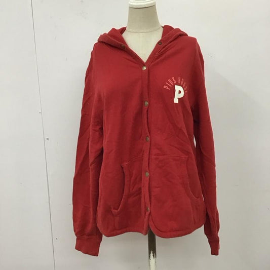 ピンクハウス PINK HOUSE カーディガン 長袖 長袖カーディガン 長袖カットソー フード付き 前開カーディガン L ロゴ、文字 赤 / レッド /  レディース USED 古着 中古 10117320