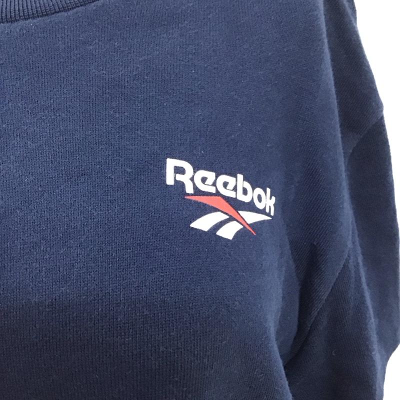 リーボック Reebok トレーナー 長袖 長袖トレーナー スウェット クルーネック リブスウェットカットソー M ロゴ、文字 紺 / ネイビー /  レディース USED 古着 中古 10119065