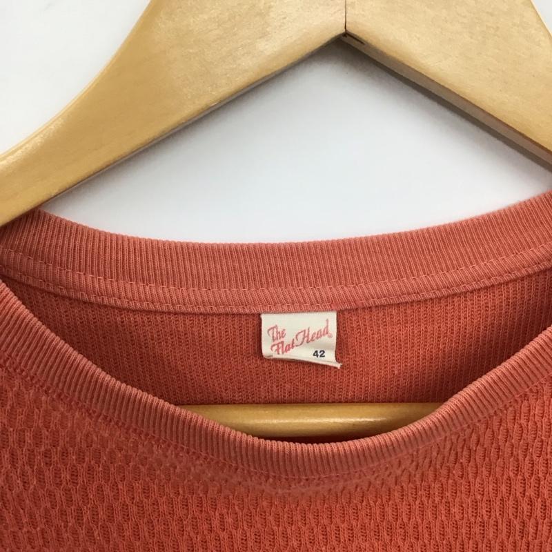 フラットヘッド The Flat Head カットソー 長袖 長袖カットソー プリントカットソー クルーネック ワッフル 42 ロゴ、文字 橙 / オレンジ /  メンズ USED 古着 中古 10137093