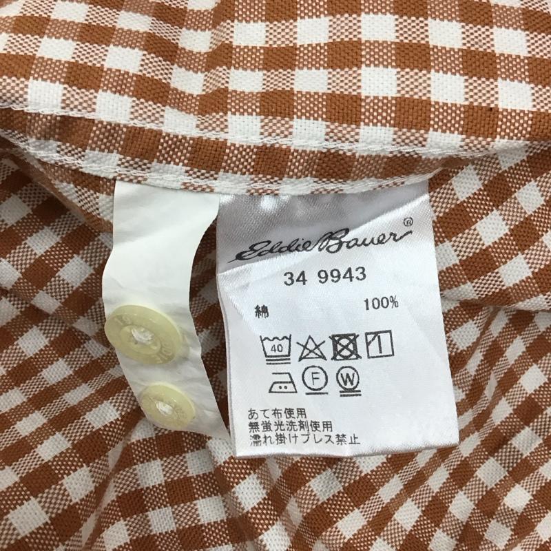 エディーバウアー Eddie Bauer シャツ、ブラウス 長袖 ボタンダウン S チェック 白 / ホワイト / X 茶 / ブラウン /  メンズ USED 古着 中古 10117022