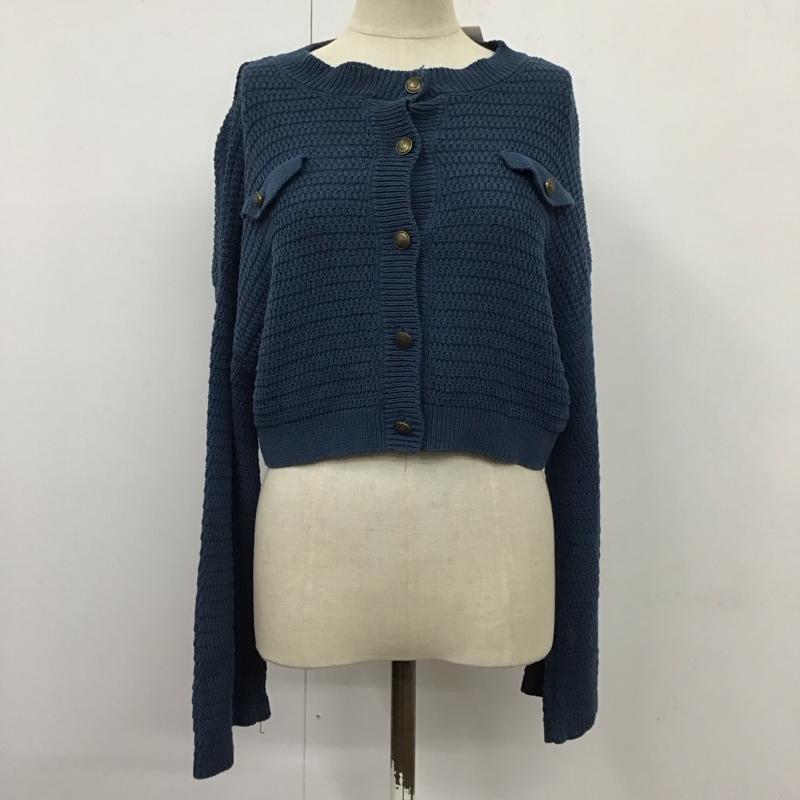 ザラ ZARA カーディガン 長袖 9598 080 200 クロップドニット ショート丈 タグ付き S 無地 青 / ブルー /  レディース USED 古着 中古 10116683