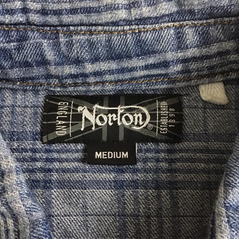 ノートン Norton シャツ、ブラウス 半袖 222N1500 チェックデニムシャツ 刺繍 バイク バイカー 半袖シャツ M ロゴ、文字 X 刺繍 インディゴ / インディゴ /  メンズ USED 古着 中古 10107749