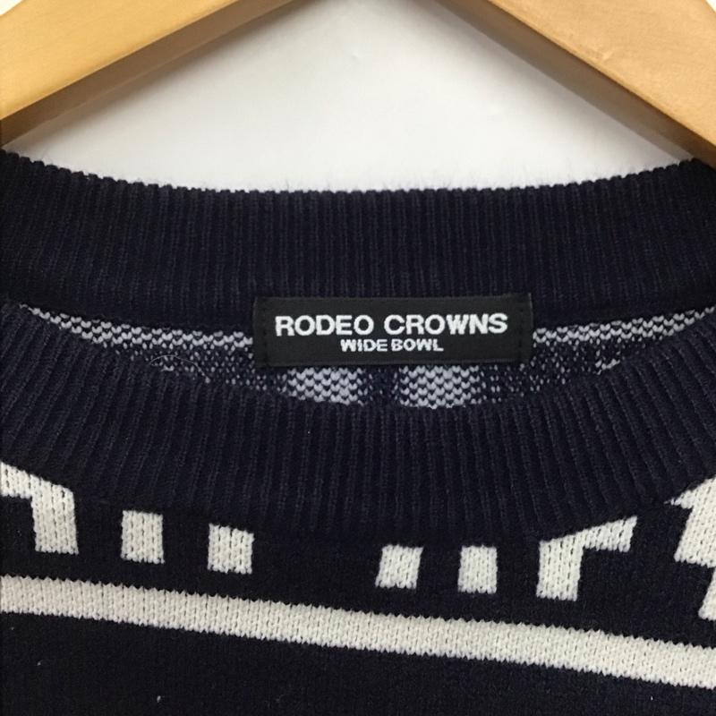 ロデオクラウンズ Rodeo Crowns ニット、セーター 長袖 421faw70-0960 ダブルジャガードニット M ロゴ、文字 白 / ホワイト / X 紺 / ネイビー /  レディース USED 古着 中古 10143047