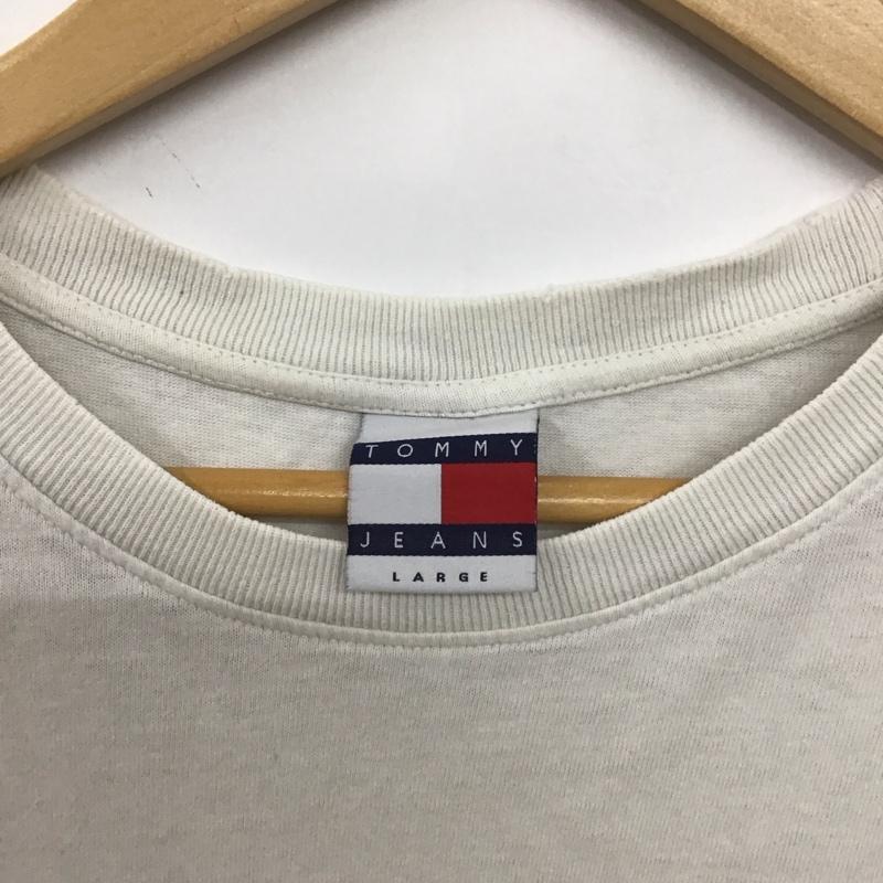 トミー ジーンズ TOMMY JEANS Tシャツ 半袖 半袖カットソー プリントTシャツ クルーネックカットソー L ロゴ、文字 アイボリー / アイボリー /  メンズ USED 古着 中古 10148996
