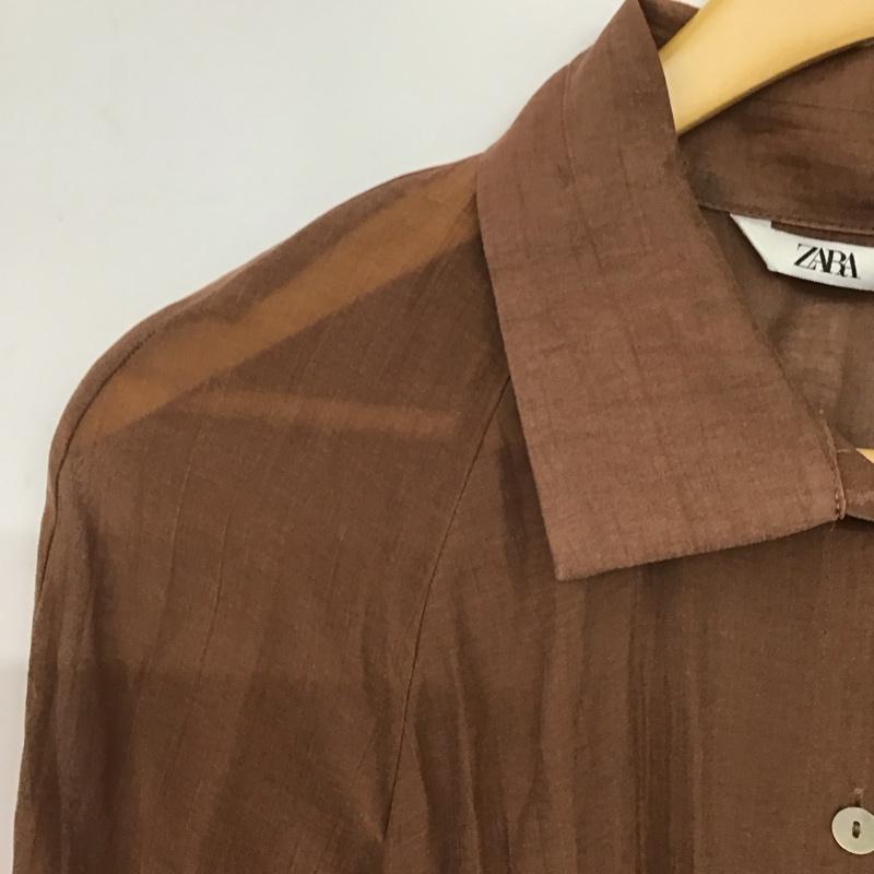ザラ ZARA ワンピース ロングスカート 長袖ロングワンピース カラーシャツワンピース M 無地 茶 / ブラウン /  レディース USED 古着 中古 10146151