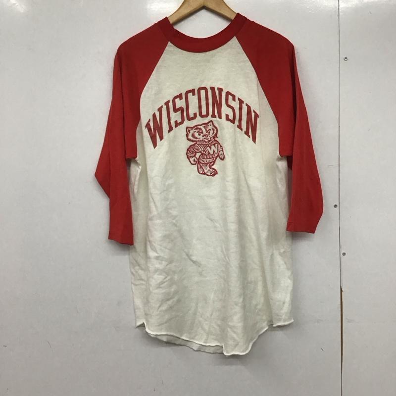 ラッセルアスレティック Russell Athletic カットソー 七分袖 長袖カットソー プリントカットソー ラグラン XL プリント 白 / ホワイト / X 赤 / レッド /  メンズ USED 古着 中古 10146462