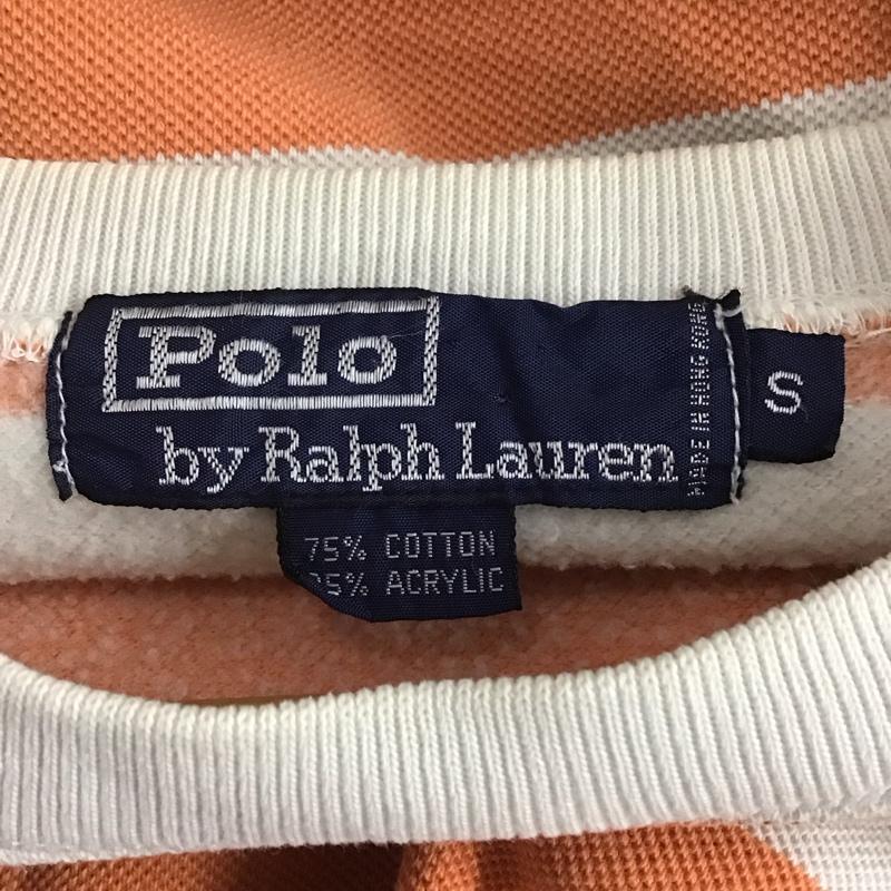 ポロバイラルフローレン Polo by RALPH LAUREN トレーナー 長袖 長袖トレーナー スウェット クルーネック プルオーバー S ボーダー柄 白 / ホワイト / X 橙 / オレンジ /  メンズ USED 古着 中古 10142383