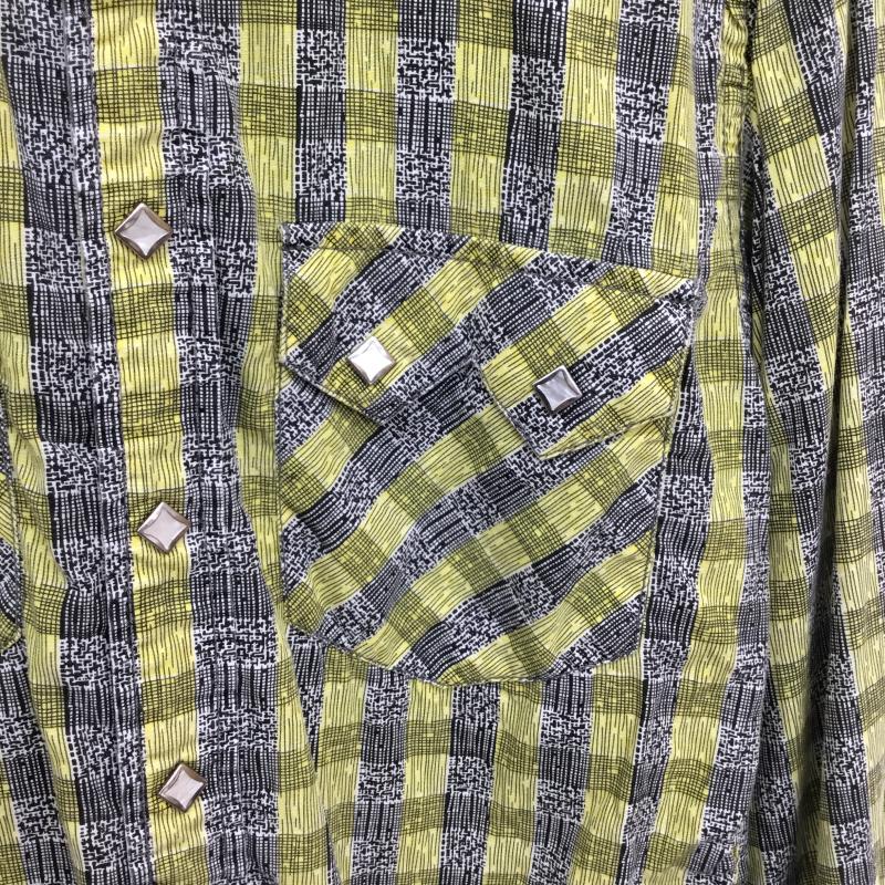 フラットヘッド The Flat Head シャツ、ブラウス 長袖 THE FLAT HEAD レーヨンウレタンチェックシャツ　CW-01W 38 チェック 黄 / イエロー / X 黒 / ブラック /  メンズ USED 古着 中古 10129219