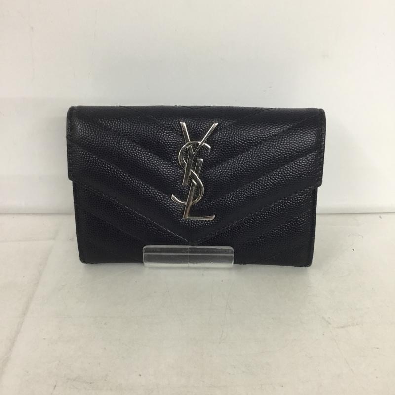 イヴサンローラン Yves Saint Laurent 財布 コンパクト財布 ミニウォレット YSL カードケース ロゴ、文字 紺 / ネイビー /  レディース USED 古着 中古 10131947