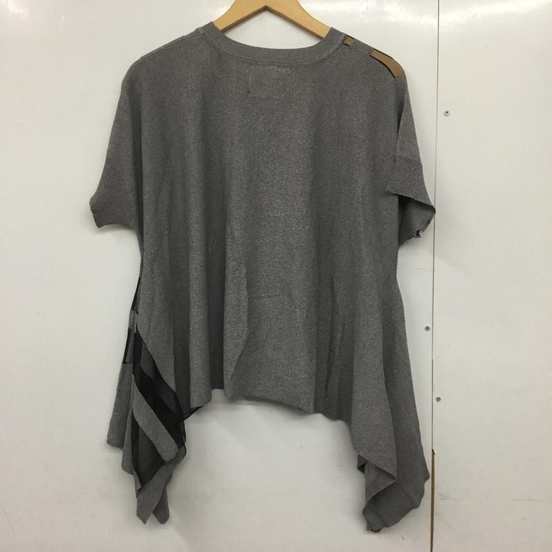 オズモーシス OSMOSIS カットソー 半袖 599010-255K サイドドレープニットプルオーバー イレギュラーヘム シアー ONE SIZE 無地 灰 / グレー / X 黒 / ブラック /  レディース USED 古着 中古 10144641