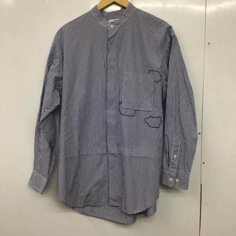 ユニクロ UNIQLO シャツ、ブラウス 長袖 331-436115 スーピマコットンオーバーサイズスタンドカラーシャツ 長袖シャツ M ストライプ 白 / ホワイト / X 青 / ブルー /  メンズ USED 古着 中古 10138219