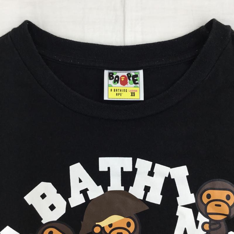 アベイシングエイプ A BATHING APE Tシャツ 半袖 COLLEGE MILO TEE XS プリント 黒 / ブラック /  レディース USED 古着 中古 10141841