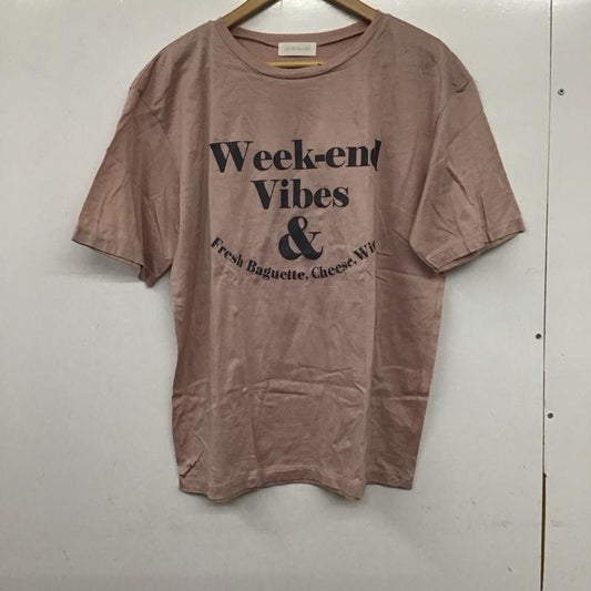 リヴドロワ RIVE DROITE Tシャツ 半袖 半袖カットソー プリントTシャツ クルーネックカットソー FREE ロゴ、文字 桃 / ピンク /  レディース USED 古着 中古 10135074