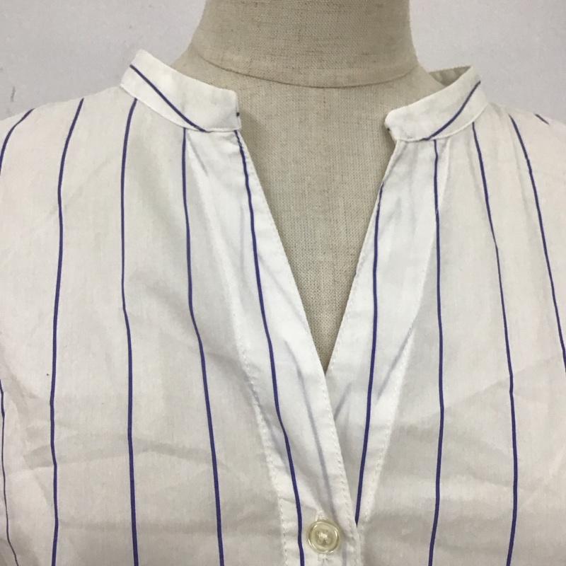 プレフェリール PREFERIR ワンピース ロングスカート フレンチスリーブ スキッパー 38 ストライプ 白 / ホワイト / X 紺 / ネイビー /  レディース USED 古着 中古 10115496
