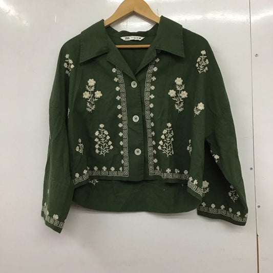 ザラ ZARA ジャケット、上着 ジャケット、ブレザー 長袖ジャケット アウター 前ボタン カラージャケット 刺繍 XL 刺繍 カーキ / カーキ /  レディース USED 古着 中古 10135611